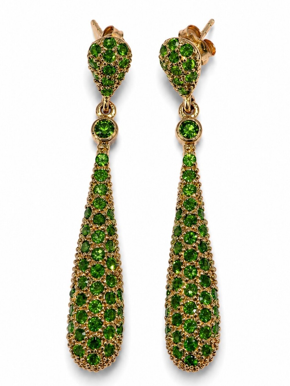 18K Gold Vermeil Russian Chrome Diopiside Pave Drop Earrings